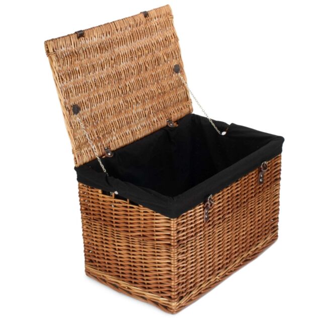 Red Hamper 60cm Double Steamed Chest Picnic Basket with Cotton Lining in Black - image 1