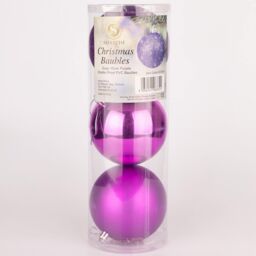 Shatchi 10cm/3Pcs Christmas Baubles Shatterproof Purple, Tree Decorations in Purple - thumbnail 3