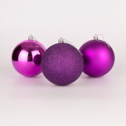 Shatchi 10cm/3Pcs Christmas Baubles Shatterproof Purple, Tree Decorations in Purple - thumbnail 1