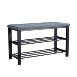 SPETLEK Metal Shoe Bench with Storage Shelfs Grey Linen - Size: 0.6m2 - thumbnail 2