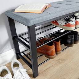 SPETLEK Metal Shoe Bench with Storage Shelfs Grey Linen - Size: 0.6m2 - thumbnail 1