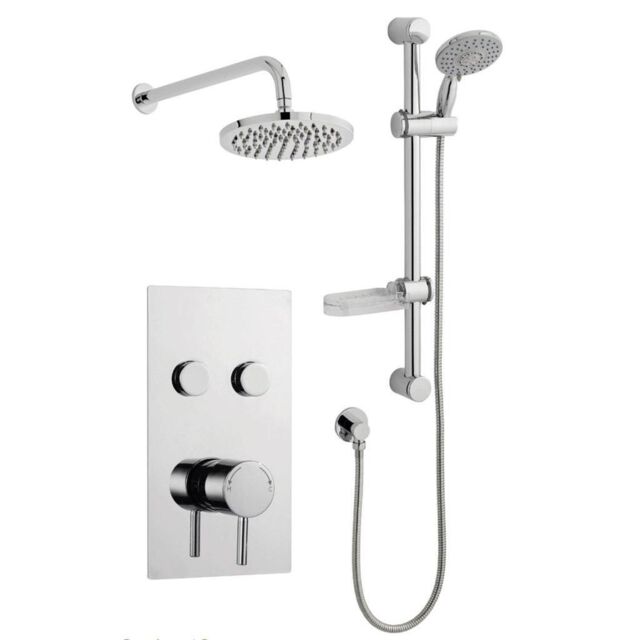 Clifton Chrome Twin Push Button Shower with a Slide Rail Kit & Drencher in Silver - image 1