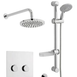 Clifton Chrome Twin Push Button Shower with a Slide Rail Kit & Drencher in Silver - thumbnail 2