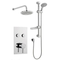 Clifton Chrome Twin Push Button Shower with a Slide Rail Kit & Drencher in Silver