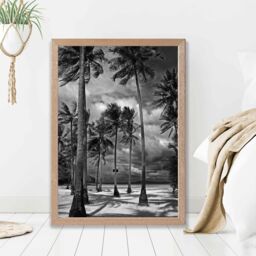 ARTZE Stormy Palm Trees Black & White Photo Framed Print SIZE: A4 with Oak Frame - thumbnail 2