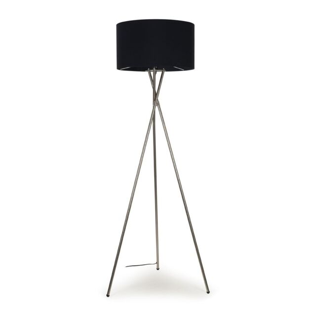 ValueLights Camden Brushed Chrome Tripod Floor Lamp with Black Drum Lamp Shade - image 1