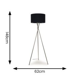 ValueLights Camden Brushed Chrome Tripod Floor Lamp with Black Drum Lamp Shade - thumbnail 5