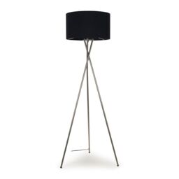 ValueLights Camden Brushed Chrome Tripod Floor Lamp with Black Drum Lamp Shade