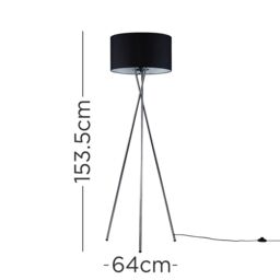 ValueLights Camden Brushed Chrome Tripod Floor Lamp with Black Drum Lamp Shade - thumbnail 6