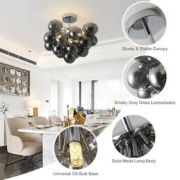 NIVOR 4 Light Sputnik Glass Bubble Flush Mount chandelier Adjustable Pendant in Pale Grey - thumbnail 9