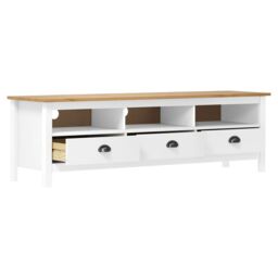 Berkfield Home TV Cabinet Hill White 158x40x47 cm Solid Pine Wood - Size: 158 x 40 x 47 cm - thumbnail 3