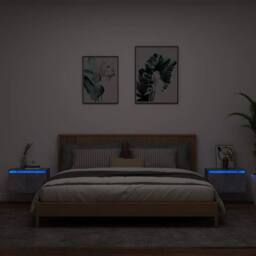 Berkfield Home Durable Wall-mounted Bedside Cabinets with LED Lights 2 pcs Concr in Grey - thumbnail 2