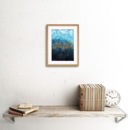 "Artery8 Wall Art Print Abstract Blue & Gold Watercolour Art Framed 9x7 inch in Beige - Size: W7"" x H9""" - thumbnail 2
