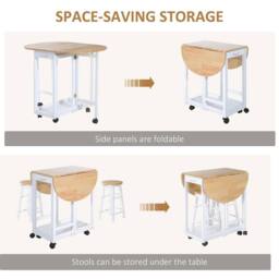 Wyld Haus Rasola White Drop Leaf Mobile Dining Table 2 Stools Drawers & Shelf - thumbnail 7