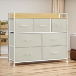 FURNOS Industrial Bedroom Chest With 7 Fabric Drawers in Cream - thumbnail 2