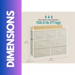 FURNOS Industrial Bedroom Chest With 7 Fabric Drawers in Cream - thumbnail 5