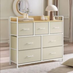 FURNOS Industrial Bedroom Chest With 7 Fabric Drawers in Cream - thumbnail 4