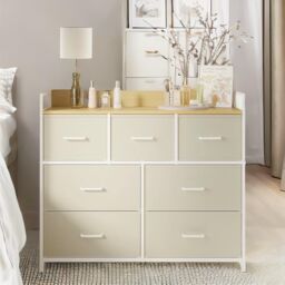 FURNOS Industrial Bedroom Chest With 7 Fabric Drawers in Cream - thumbnail 3