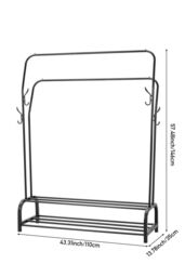 H&O Direct Double-Rod Metal Clothes Rack with Hooks in Black - thumbnail 2