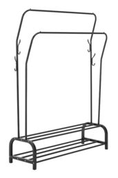 H&O Direct Double-Rod Metal Clothes Rack with Hooks in Black - thumbnail 3