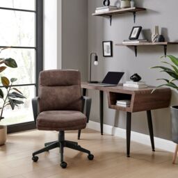 FurnitureboxUK Rosco Faux Leather Office Chair in Brown - thumbnail 2