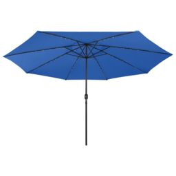 Berkfield Home Outdoor Parasol with LED Lights & Metal Pole 400 cm Azure Blue - thumbnail 3