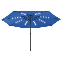 Berkfield Home Outdoor Parasol with LED Lights & Metal Pole 400 cm Azure Blue - thumbnail 2