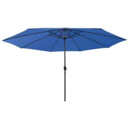 Berkfield Home Outdoor Parasol with LED Lights & Metal Pole 400 cm Azure Blue - thumbnail 1