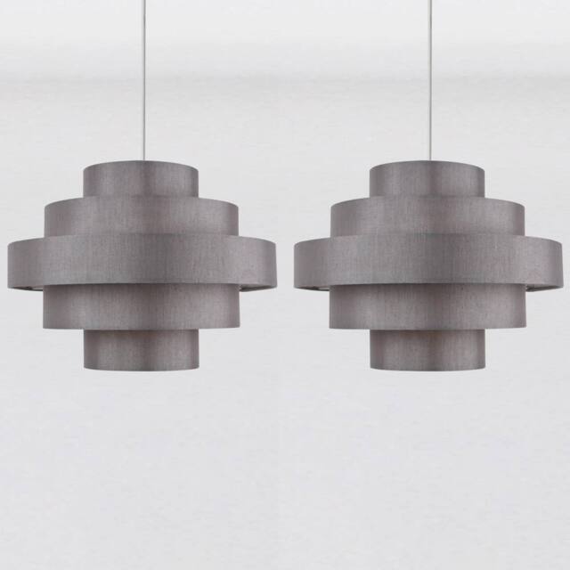 First Choice Lighting Set of 2 Silver Grey Faux Silk 5 Tier Light Shades - image 1