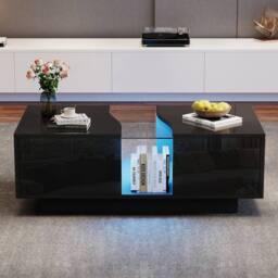 BTM High Gloss LED Coffee Table with Unique Shape & Drawers in Black - thumbnail 3