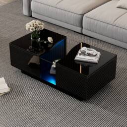 BTM High Gloss LED Coffee Table with Unique Shape & Drawers in Black - thumbnail 2