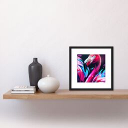 Artery8 Flamingo Birds Modern Pink Blue Purple Painting Square Wooden Framed Wall Art Print Picture 8X8 Inch in Black - thumbnail 2