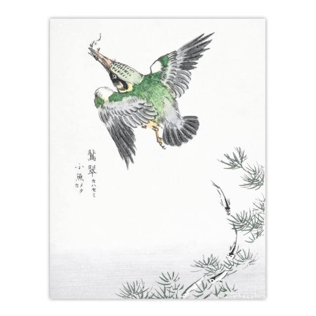 "Artery8 Kingfisher Hunting Japanese Vintage Japan Wall Art Print Kashu - Size: W12"" x H16""" - image 1
