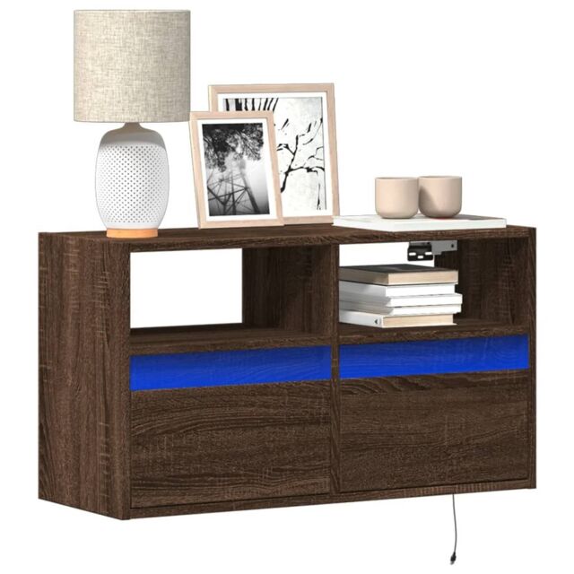 Berkfield Home TV Wall Cabinet with LED Lights Brown Oak 80x31x45 cm - Size: 80 x 31 x 45 cm - image 1