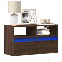 Berkfield Home TV Wall Cabinet with LED Lights Brown Oak 80x31x45 cm - Size: 80 x 31 x 45 cm - thumbnail 1
