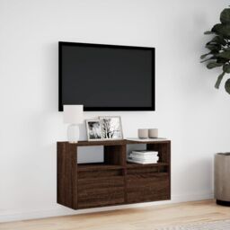 Berkfield Home TV Wall Cabinet with LED Lights Brown Oak 80x31x45 cm - Size: 80 x 31 x 45 cm - thumbnail 4
