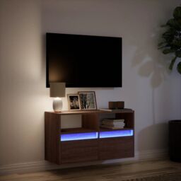 Berkfield Home TV Wall Cabinet with LED Lights Brown Oak 80x31x45 cm - Size: 80 x 31 x 45 cm - thumbnail 5