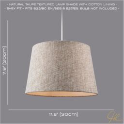 Happy Homewares Traditional Natural Textured Linen Drum Lamp Shade in Taupe Brown - Size: 12 inches - thumbnail 6