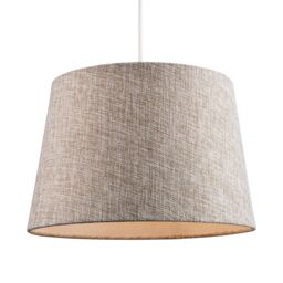 Happy Homewares Traditional Natural Textured Linen Drum Lamp Shade in Taupe Brown - Size: 12 inches - thumbnail 2