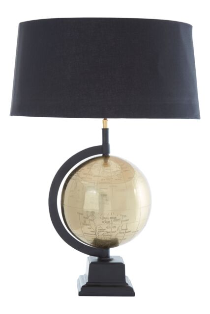 Orsina Matte Antique Brass Globe Table Lamp, Arched Frame Rotating Globe with Tapered Black Shade - image 1