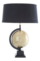 Orsina Matte Antique Brass Globe Table Lamp, Arched Frame Rotating Globe with Tapered Black Shade - thumbnail 1