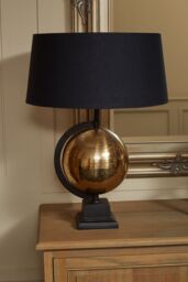 Orsina Matte Antique Brass Globe Table Lamp, Arched Frame Rotating Globe with Tapered Black Shade - thumbnail 2