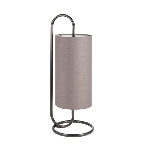 Loops Modern Matt Black Oval Table Lamp Desk Light & Grey Fabric Cylinder Shade - image 1