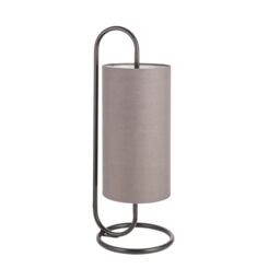 Loops Modern Matt Black Oval Table Lamp Desk Light & Grey Fabric Cylinder Shade - thumbnail 1