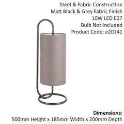 Loops Modern Matt Black Oval Table Lamp Desk Light & Grey Fabric Cylinder Shade - thumbnail 2