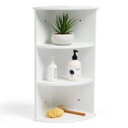 VonHaus 3 Tier Wall Mounted Bathroom Corner Shelf Unit in White - thumbnail 1