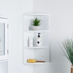 VonHaus 3 Tier Wall Mounted Bathroom Corner Shelf Unit in White - thumbnail 2