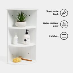 VonHaus 3 Tier Wall Mounted Bathroom Corner Shelf Unit in White - thumbnail 3