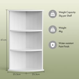 VonHaus 3 Tier Wall Mounted Bathroom Corner Shelf Unit in White - thumbnail 7