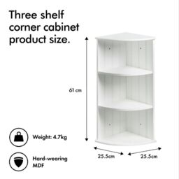 VonHaus 3 Tier Wall Mounted Bathroom Corner Shelf Unit in White - thumbnail 4